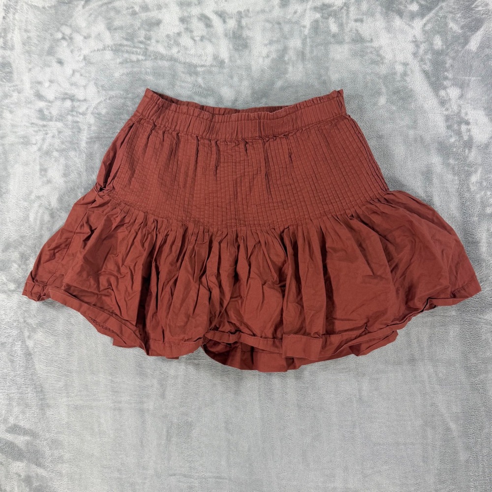 Anthropologie Smocked Drop Waist Ruffle Mini Skirt Womens Size XS Rust Red